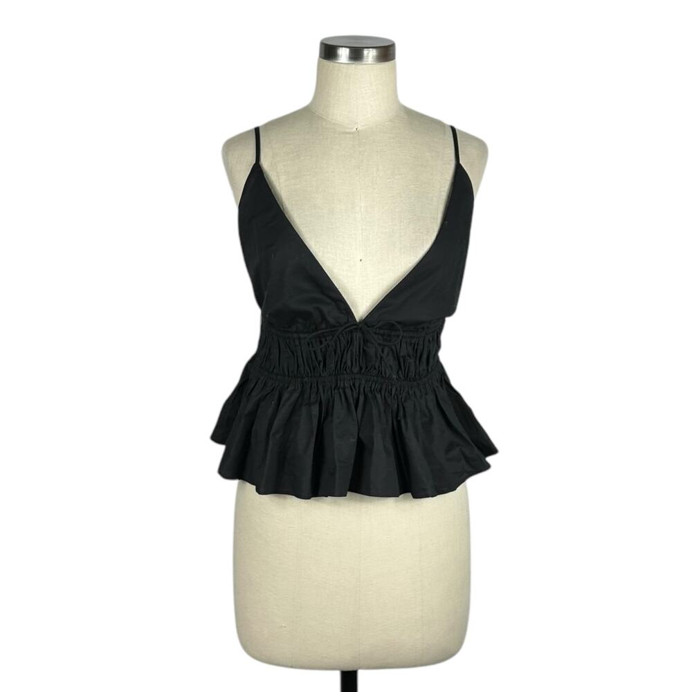 WAYF Shirred Peplum Camisole Black Tank Top Women's Size Large NWT